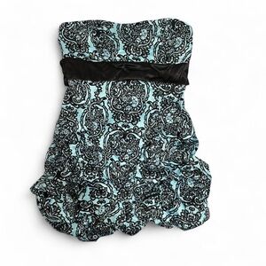 Ruby Rox Aqua and Black Printed Strapless Dress